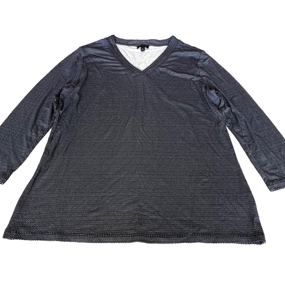 Talbots V-Neck Lightweight Stretch Rayon‎ Blouse; Navy/White; 3/4 Sleeve; Size M